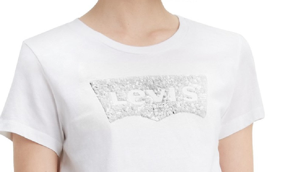 Camiseta Levi's The Perfect Tee Feminina com Estampa de Lantejoulas, Branca, Tamanho Extra Grande