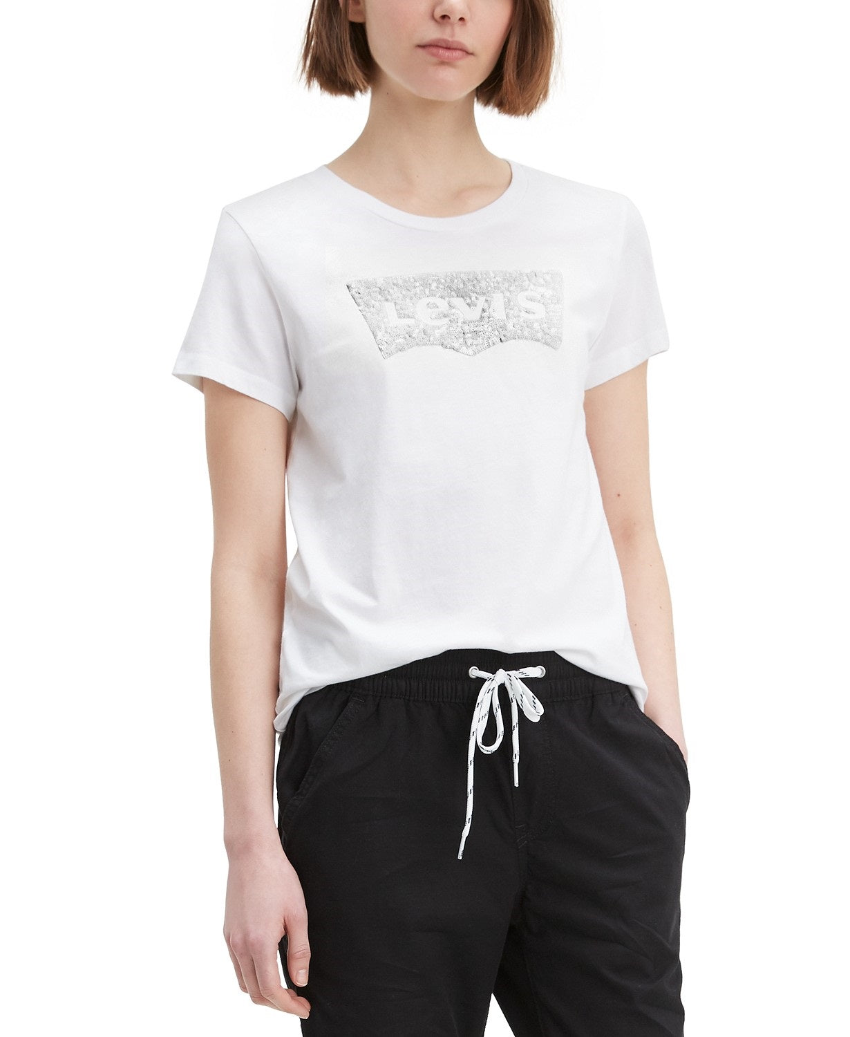 Camiseta Levi's The Perfect Tee Feminina com Estampa de Lantejoulas, Branca, Tamanho Extra Pequeno