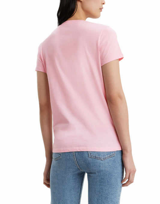 Camiseta Levi's Batwing Cotton The Perfect Tee Feminina com Logo e Estampa Rosa Tamanho P