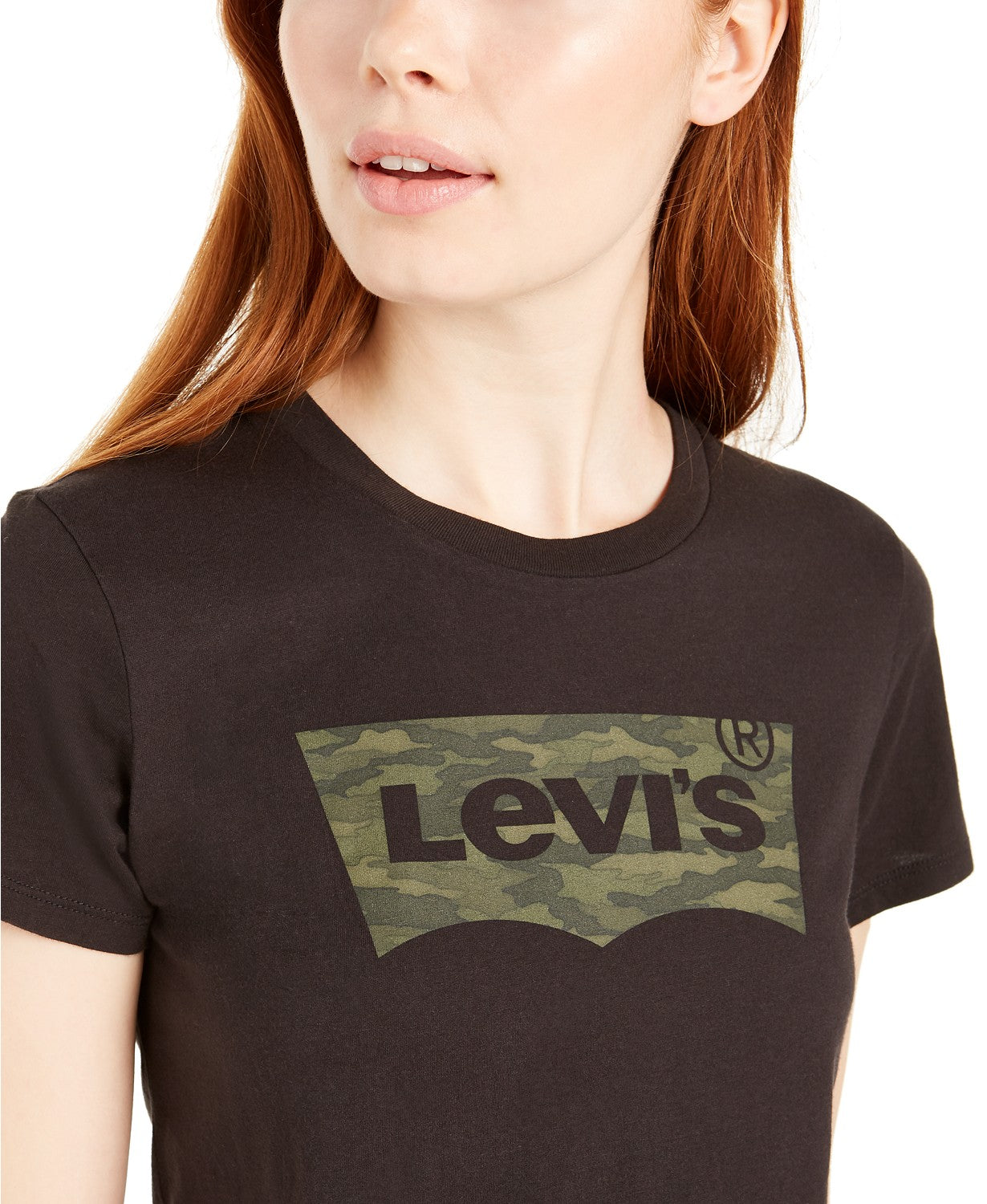 Camiseta Levi's Perfect Camo Batwing-Logo Feminina Preta Tamanho Grande