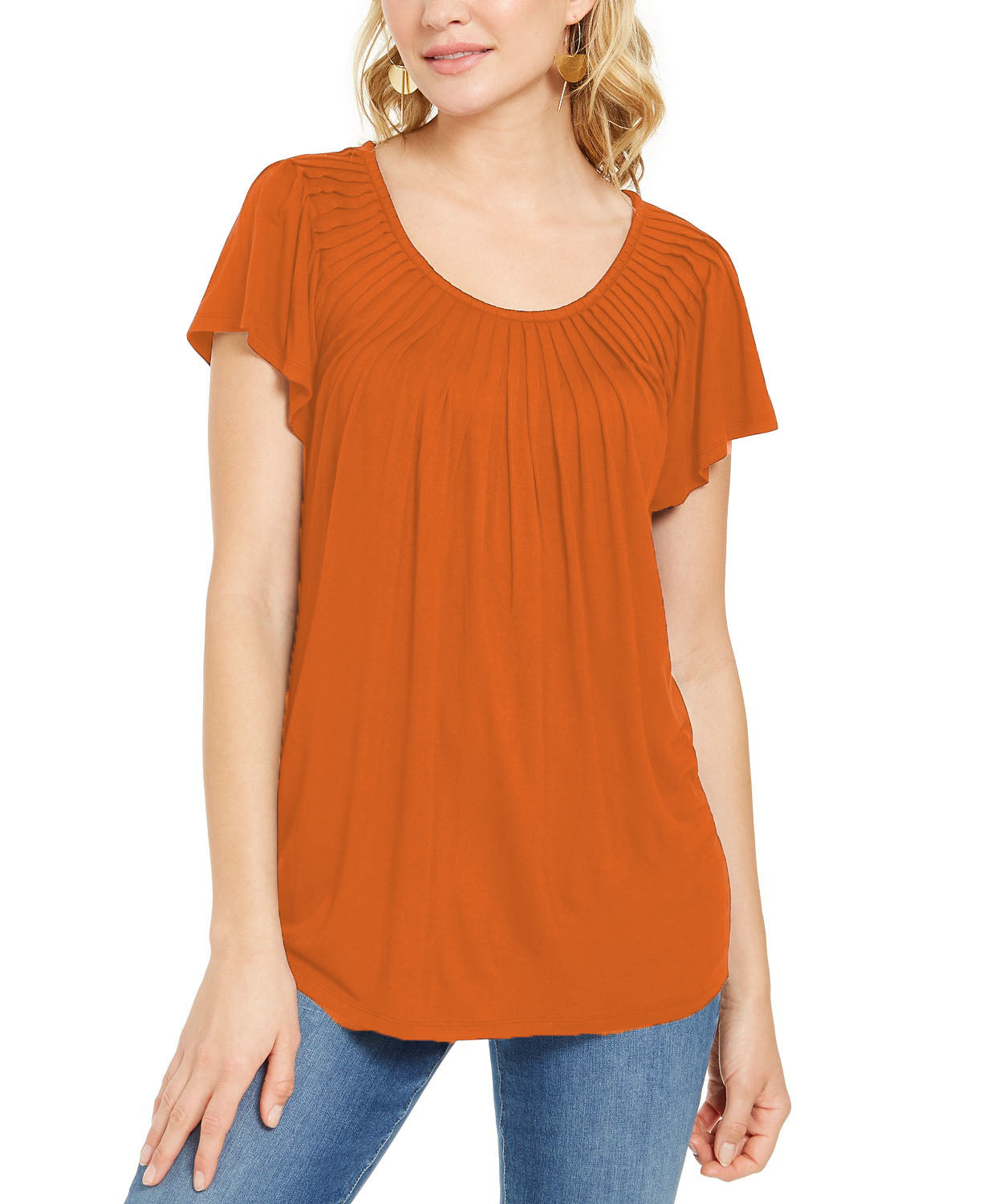 Blusa feminina estilo &amp; co, gola plissada, mangas bufantes, marrom, tamanho pequeno
