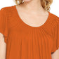 Blusa feminina estilo &amp; co, gola plissada, mangas bufantes, marrom, tamanho pequeno