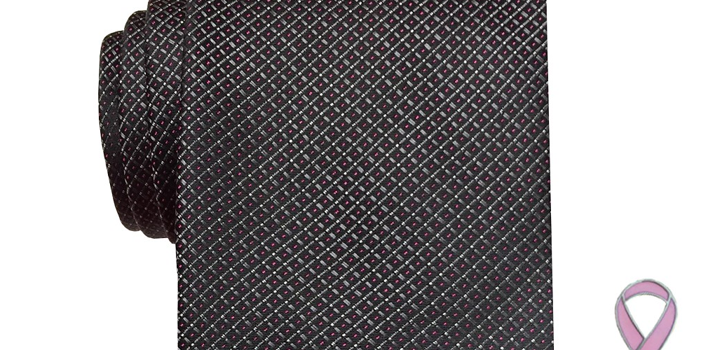 Gravata Micro Neat Masculina Susan G Komen Preta Tamanho Regular