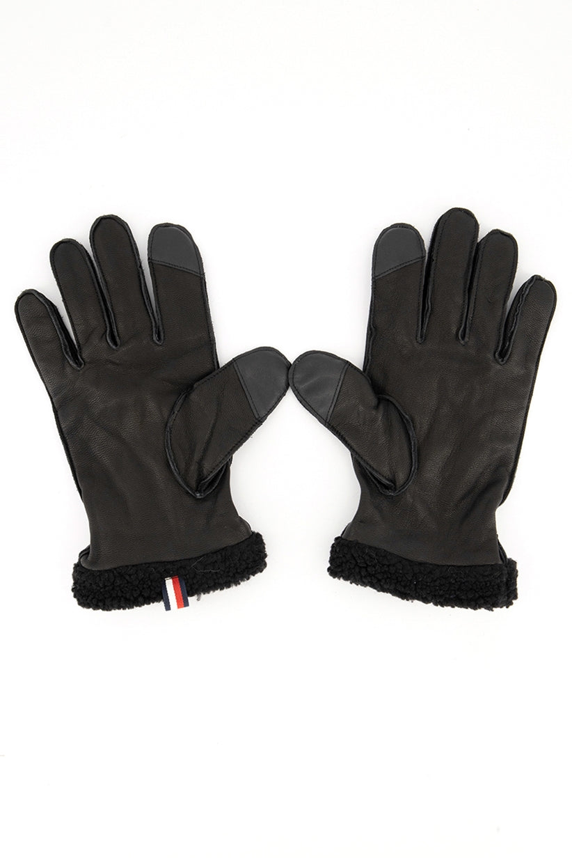 Luvas de couro Tommy Hilfiger Boulder com tela sensível ao toque, tamanho médio, pretas