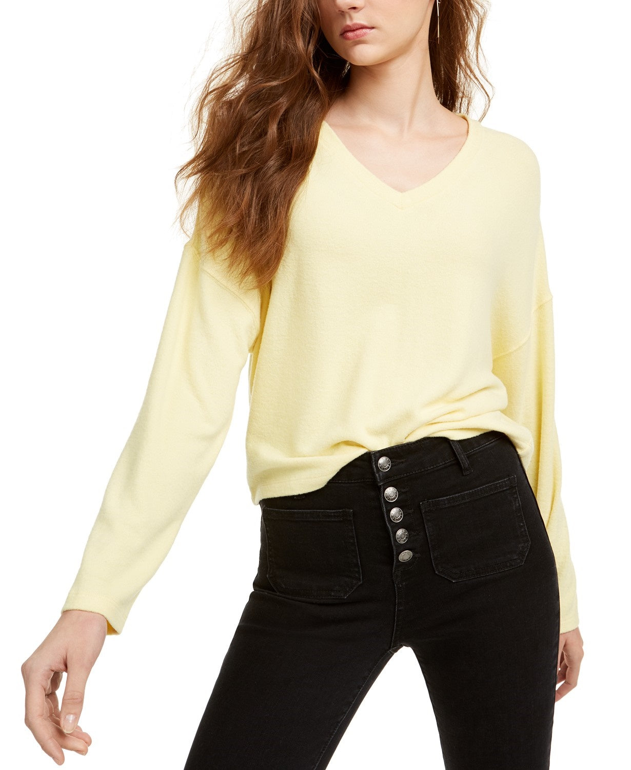Blusa aconchegante com decote em V para calouros e juniores, tamanho extra pequeno, amarela