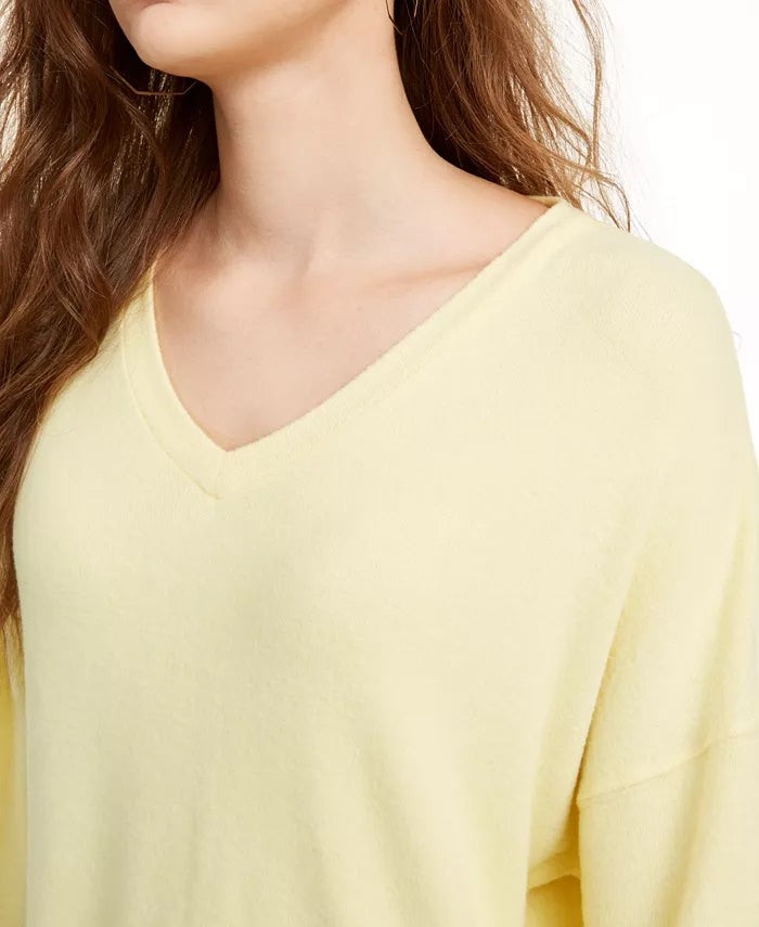 Blusa aconchegante com decote em V para calouros e juniores, tamanho extra pequeno, amarela