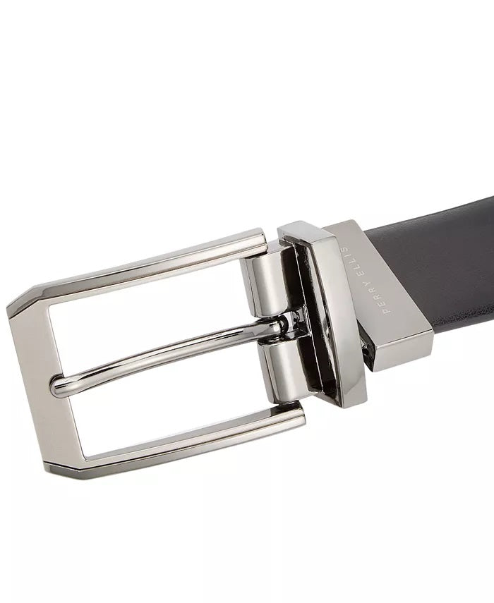 Perry Ellis Portfolio Cinto reversível masculino de couro Mr. Pebble, preto, tamanho 32