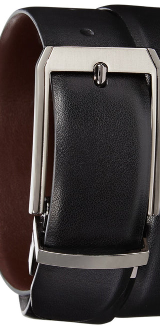 Perry Ellis Portfolio Cinto reversível masculino de couro Mr. Pebble, preto, tamanho 32