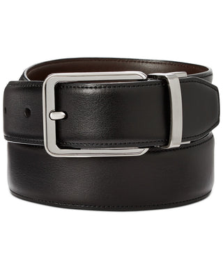 Perry Ellis Cinto reversível masculino Portfolio Gunmetal com fivela preta, tamanho 30 regular