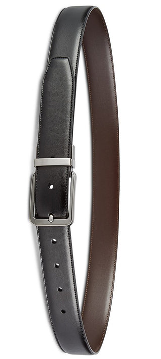 Perry Ellis Cinto reversível masculino Portfolio Gunmetal com fivela preta, tamanho 30 regular