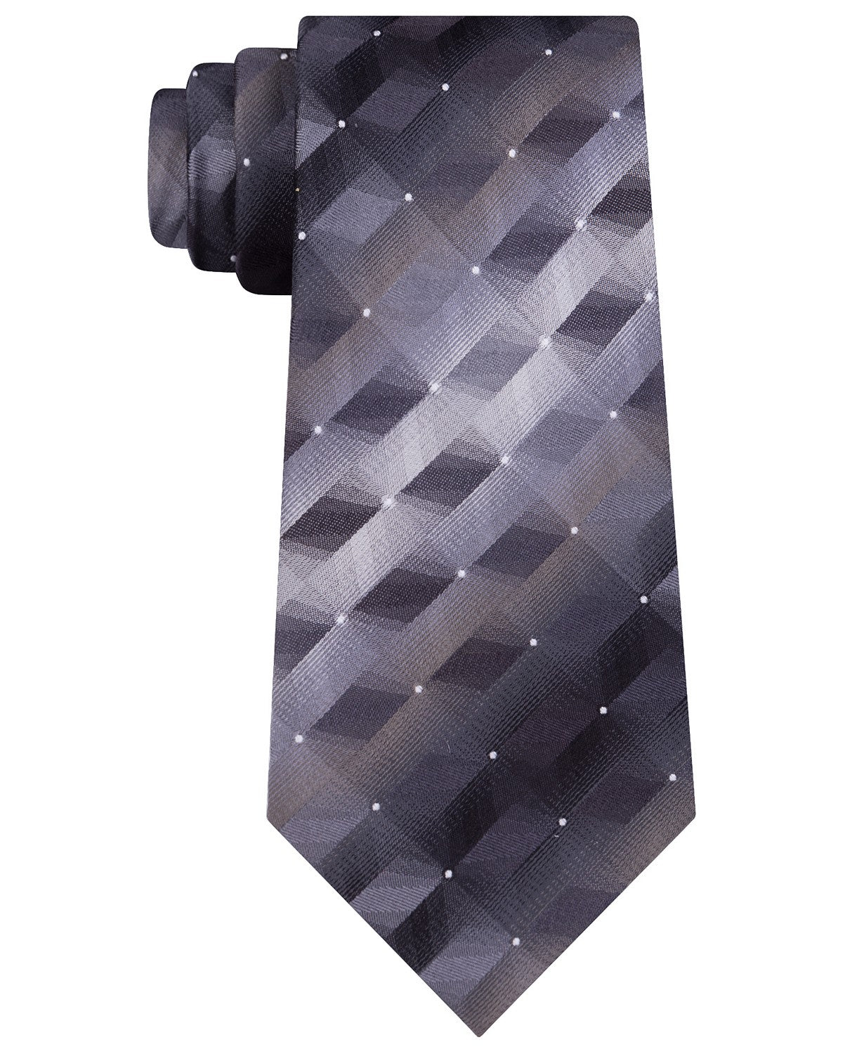 Gravata de seda Van Heusen masculina com estampa geométrica 3D em tons pretos, tamanho regular