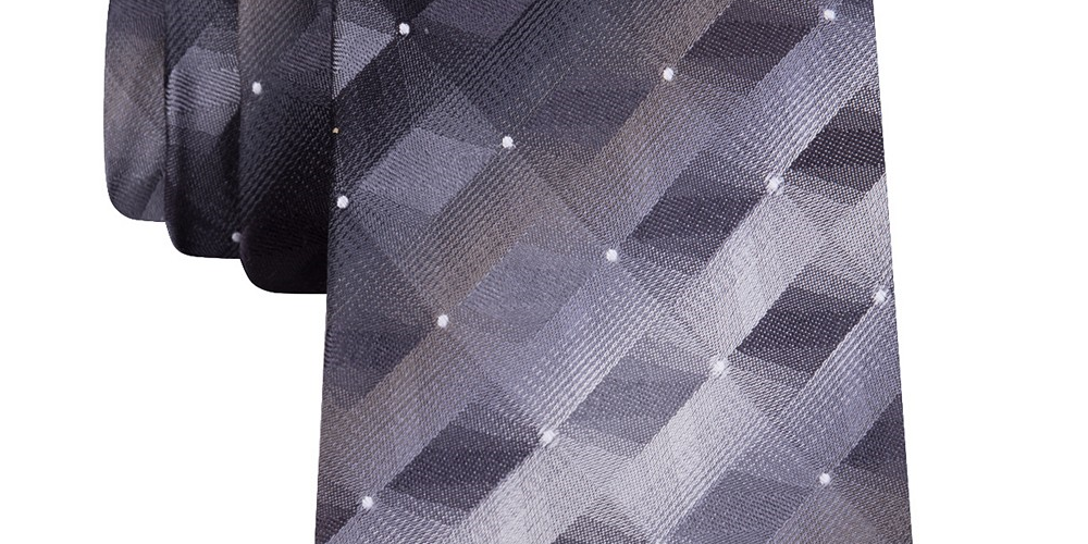 Gravata de seda Van Heusen masculina com estampa geométrica 3D em tons pretos, tamanho regular
