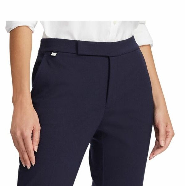 Calça formal feminina Ralph Lauren Stretch Ponte azul marinho, tamanho médio