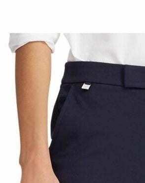 Calça formal feminina Ralph Lauren Stretch Ponte azul marinho, tamanho médio