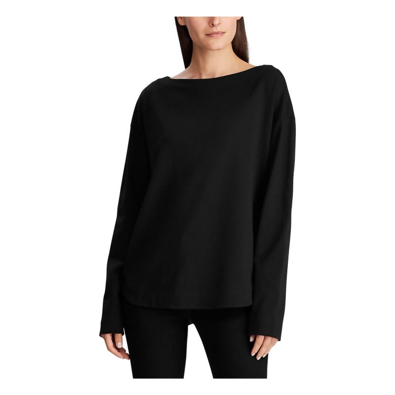 Camiseta Ralph Lauren Feminina Preta com Botões e Manga Longa e Gola Joia, Tamanho Extra Grande