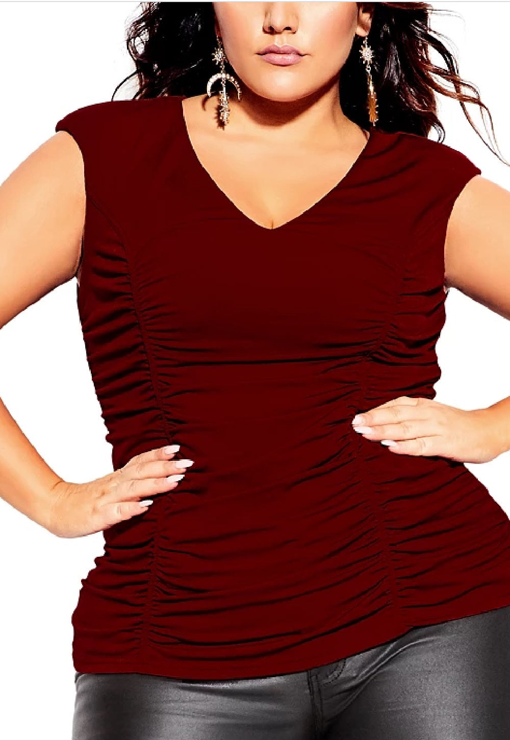 Top feminino City Chic Trendy Plus com babados, tamanho médio, vermelho, 18W