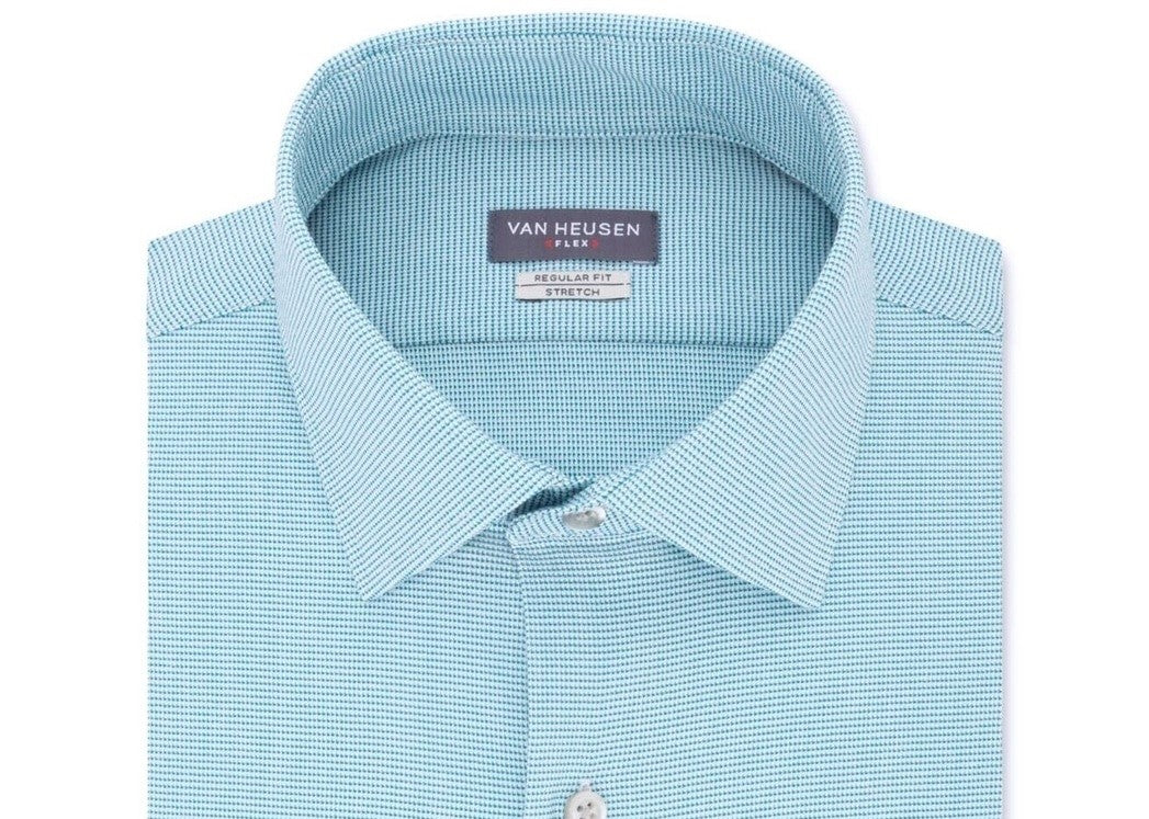 Camisa social masculina Van Heusen Classic/Regular Fit, sem vincos, com elástico e gola flexível, lisa, azul, tamanho 32-33