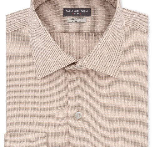 Camisa social masculina Van Heusen Flex Regular-Fit Stretch sem rugas e com estampa Nailshead, tamanho médio bege, 36-37