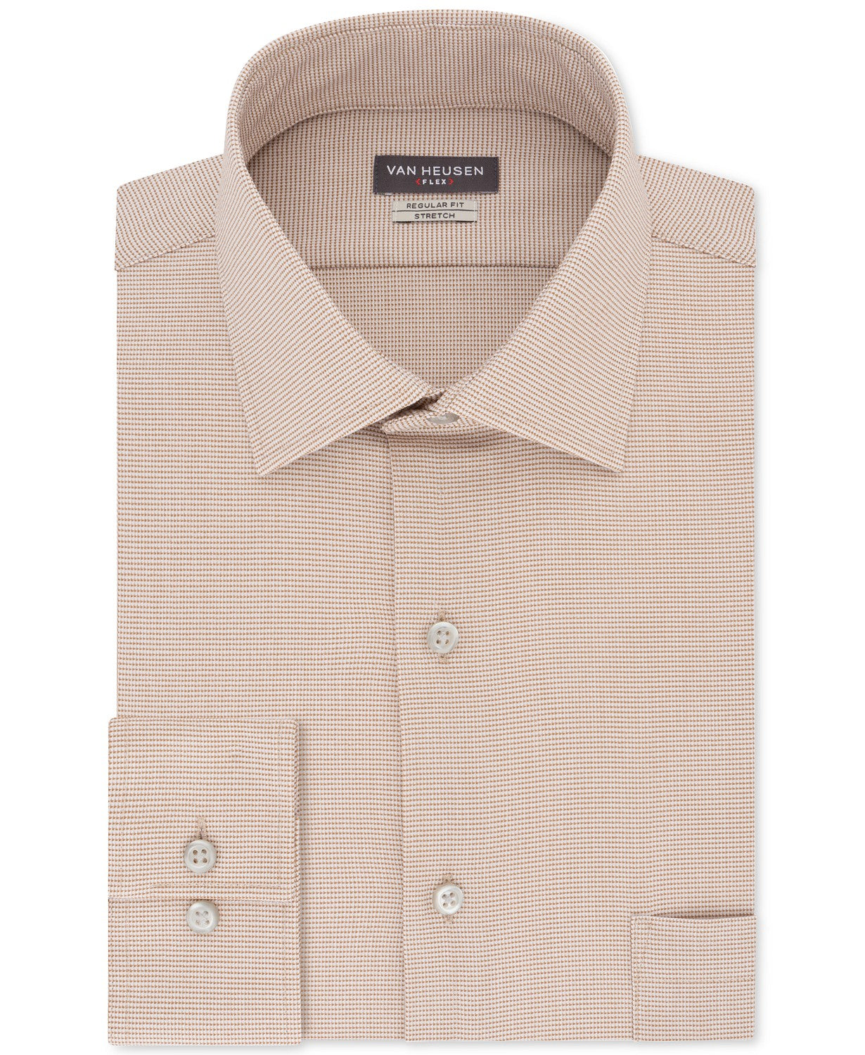 Camisa social masculina Van Heusen Flex Regular-Fit Stretch sem rugas e com estampa Nailshead, tamanho médio bege, 36-37