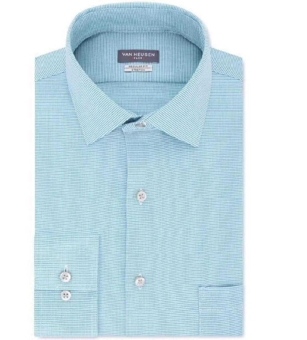 Camisa social masculina Van Heusen, corte regular, sem vincos, com gola flexível e elástica, lisa, tamanho azul-água, 15,5 x 34-35