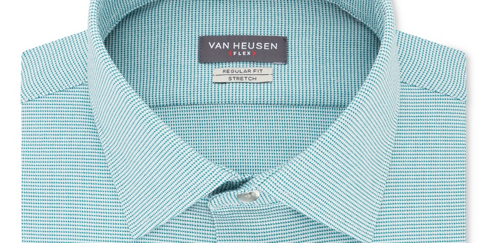 Camisa social masculina Van Heusen Classic/Regular Fit, sem vincos, com elástico e gola flexível, lisa, azul, tamanho 16-36-37