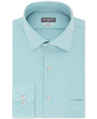 Camisa social masculina Van Heusen Classic/Regular Fit Performance Stretch, sem rugas, com gola flexível e micropigmento, tamanho pied-de-poule, azul, tamanho 17,5 x 34-35