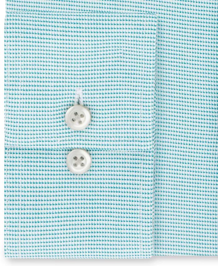 Camisa social masculina Van Heusen Classic/Regular Fit Performance Stretch, sem rugas, com gola flexível e micropigmento, tamanho pied-de-poule, azul, tamanho 17,5 x 34-35