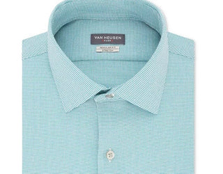 Camisa social masculina Van Heusen Classic/Regular Fit Performance Stretch, sem rugas, com gola flexível e micropigmento, tamanho pied-de-poule, azul, tamanho 17,5 x 34-35