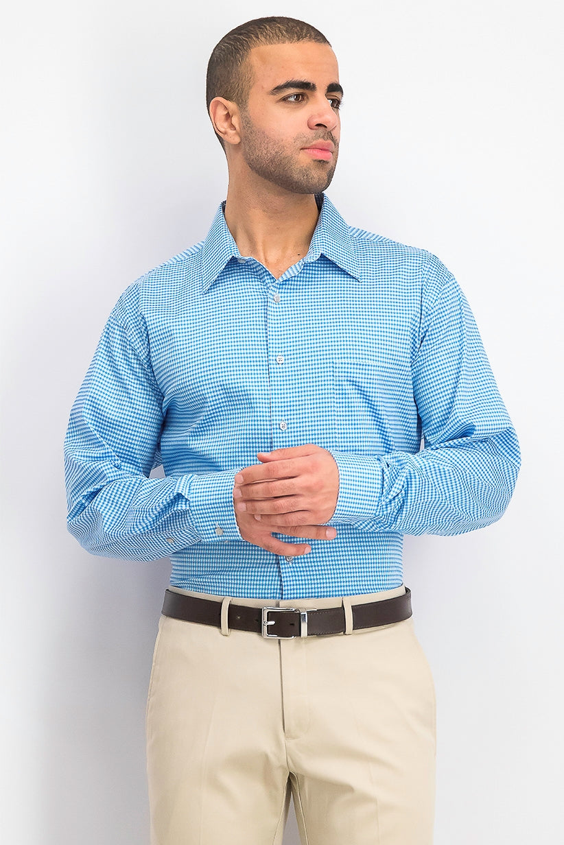 Camisa social masculina Van Heusen Classic/Regular Fit Performance Stretch, sem vincos, com gola flexível e xadrez, tamanho Lagoon, 17-34-35