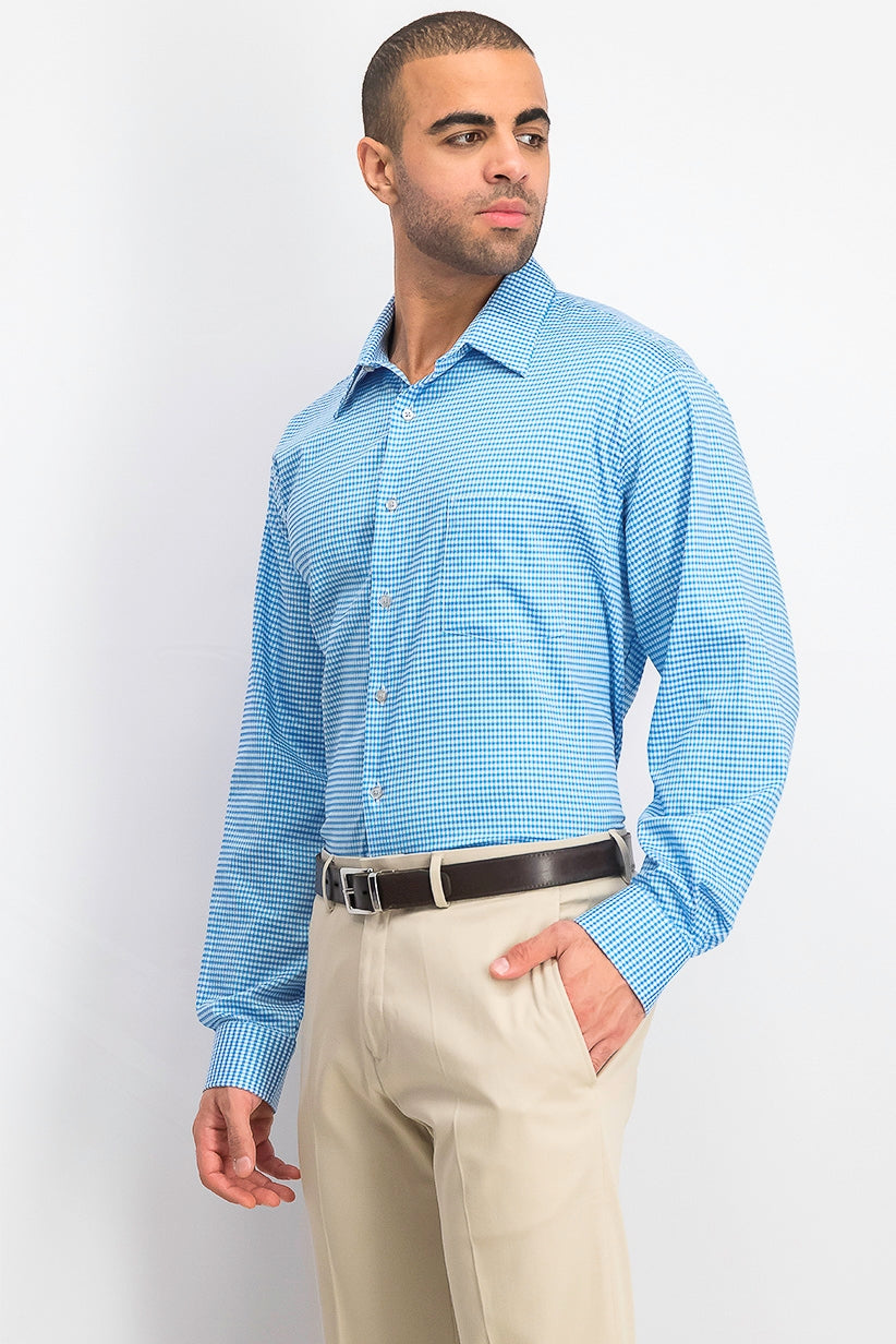 Camisa social masculina Van Heusen Classic/Regular Fit Performance Stretch, sem vincos, com gola flexível e xadrez, tamanho Lagoon, 17-34-35