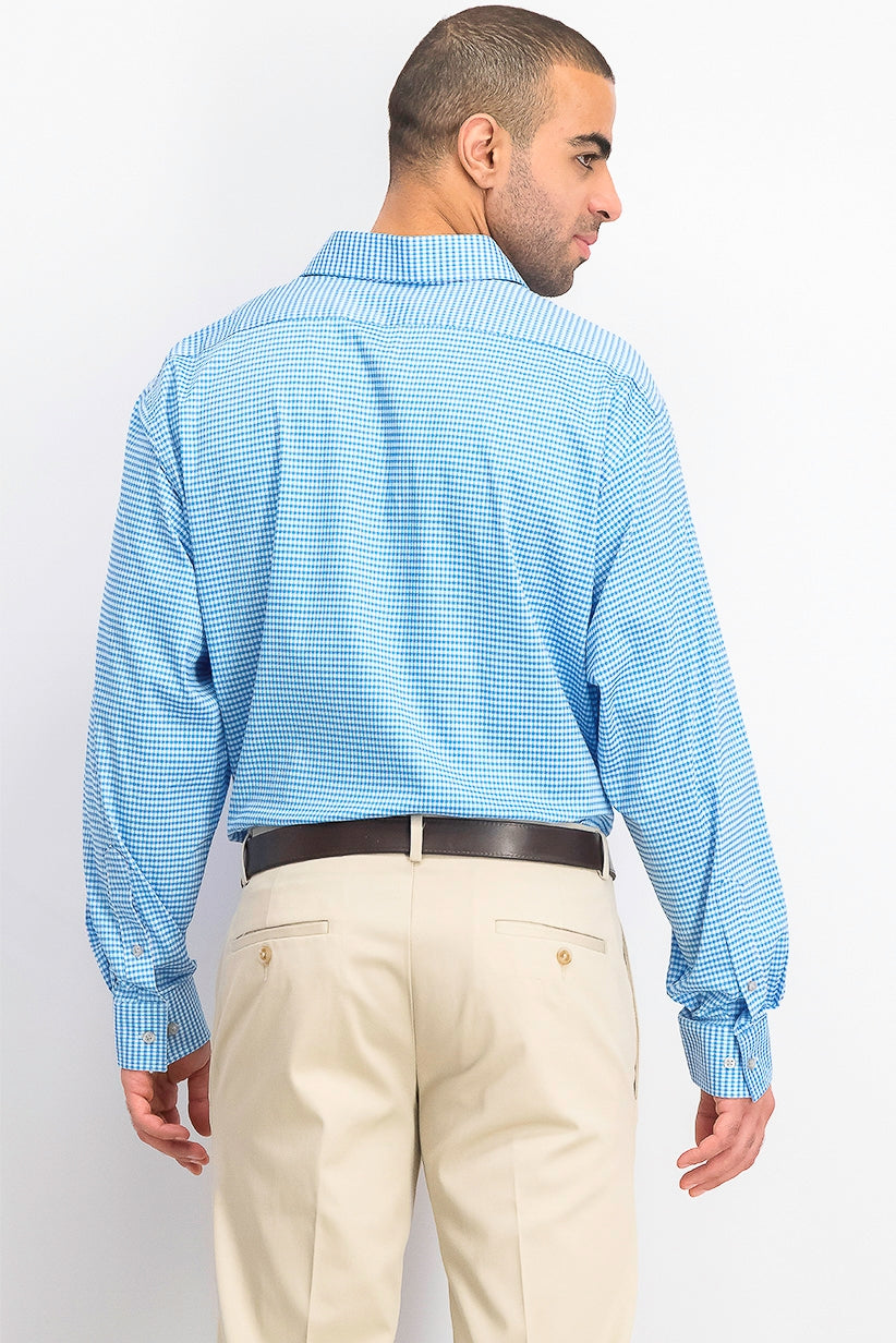 Camisa social masculina Van Heusen Classic/Regular Fit Performance Stretch, sem vincos, com gola flexível e xadrez, tamanho Lagoon, 17-34-35