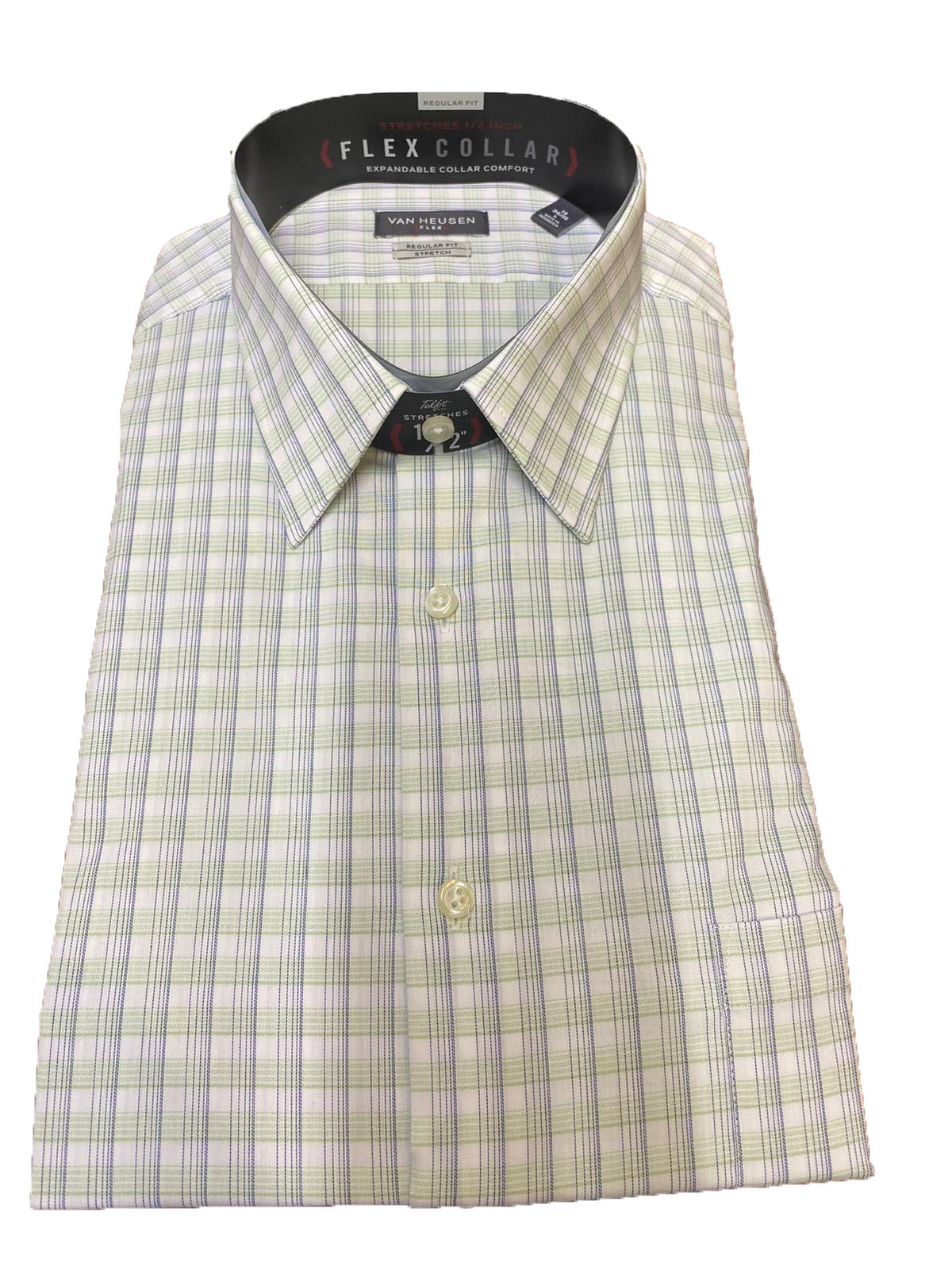 Camisa social masculina Van Heusen Classic/Regular Fit, sem vincos, com gola flexível e elástica, azul, tamanho 16,5-32-33