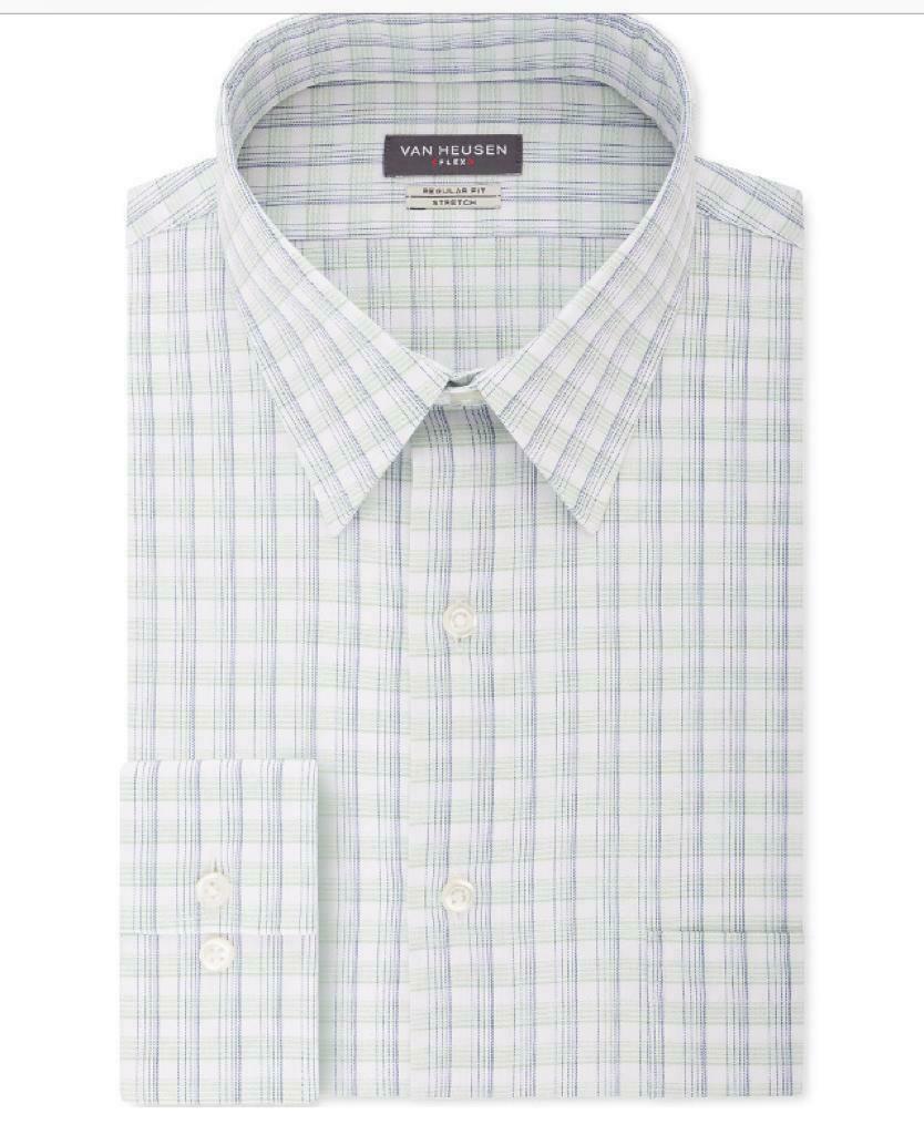 Camisa social masculina Van Heusen Classic Fit, sem vincos, com gola flexível e elástica, azul, tamanho 17-36-37