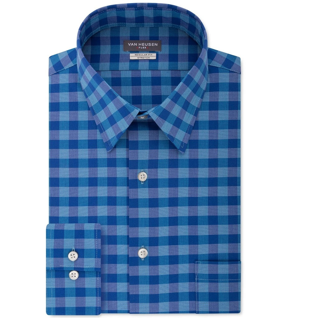 Camisa social masculina Van Heusen Fit Flex Collar Check Aqua Tamanho 17,5-32-33