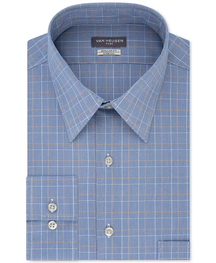 Camisa social masculina Van Heusen Flex sem vincos, azul médio, tamanho 15,5 x 34 x 35