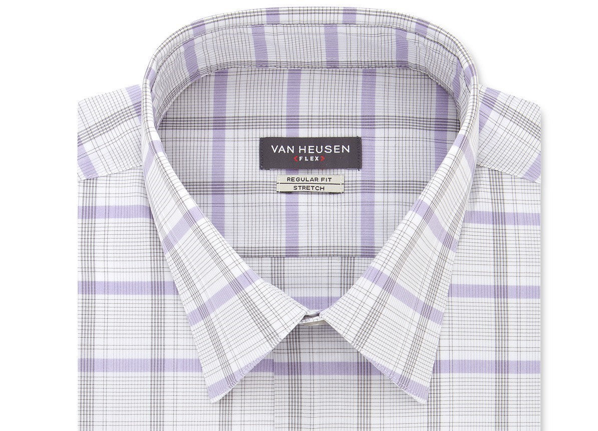 Camisa social xadrez Van Heusen masculina, corte clássico, sem rugas, com gola flexível e elástica, cinza, tamanho 15-34-35