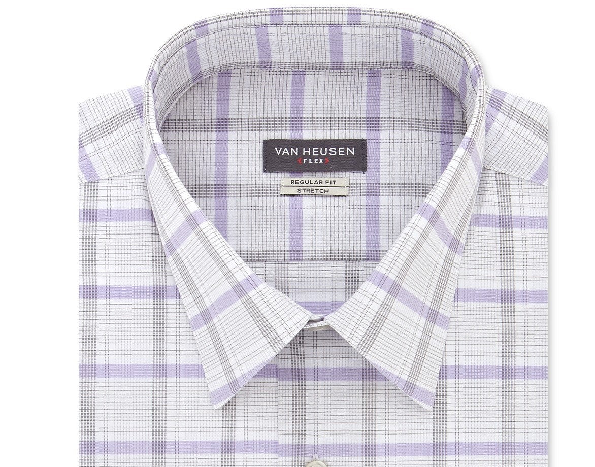 Camisa social masculina Van Heusen Regular Fit, sem vincos, com gola flexível elástica, cinza, 15,5 x 32-33