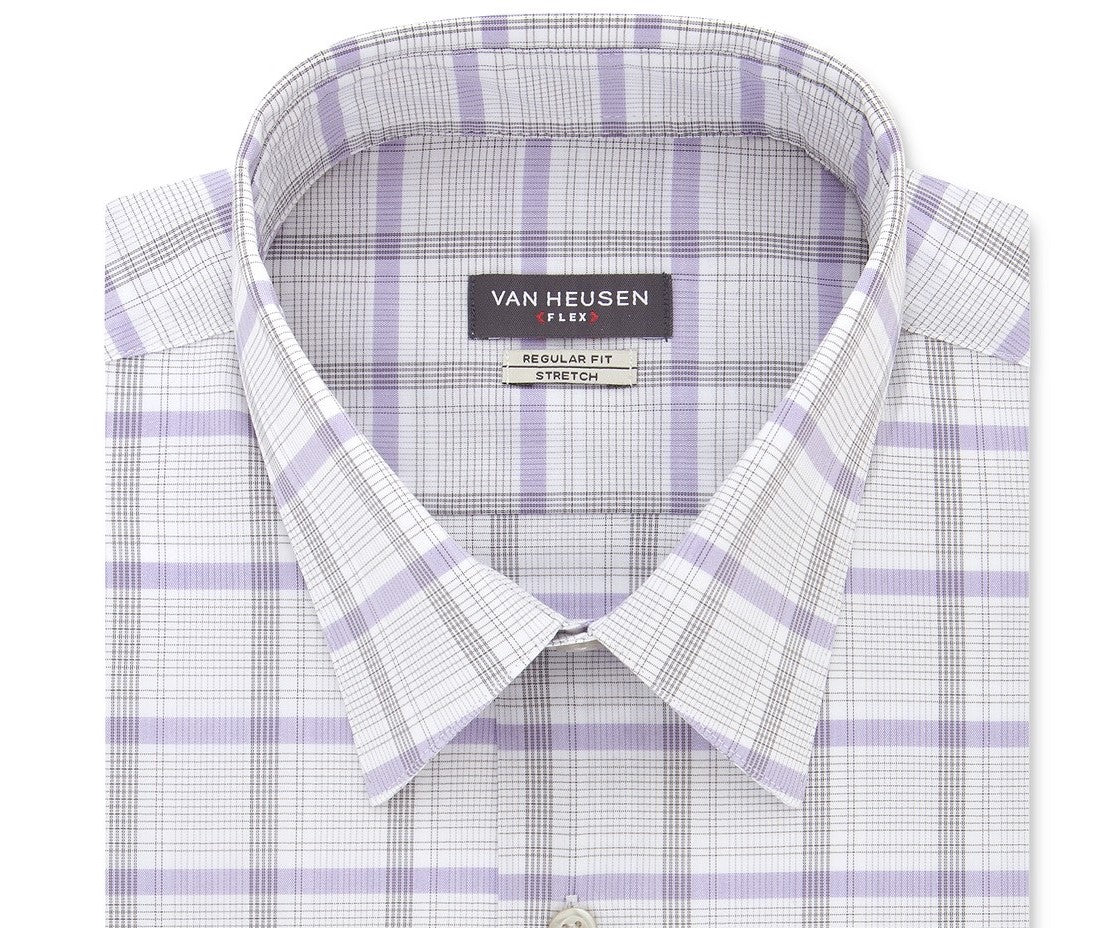 Camisa social masculina Van Heusen Classic Fit, sem vincos, com gola flexível e elástica, tamanho 16-36-37, cinza