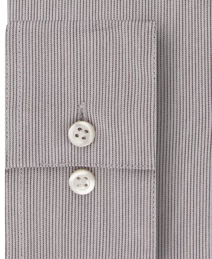 Camisa social listrada Van Heusen masculina com ajuste flexível e gola cinza, tamanho 32x33