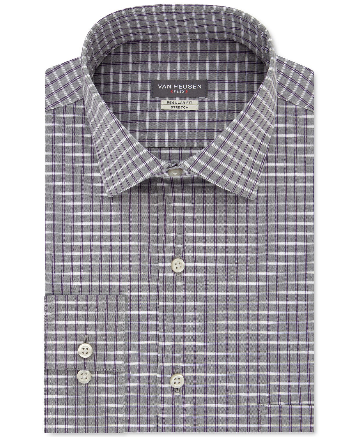 Camisa social masculina Van Heusen Classic Fit Flex Collar Stretch Cinza Xadrez Tamanho 36X37