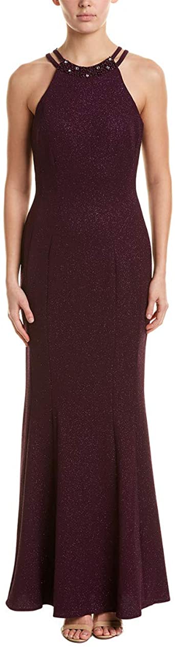 Vestido de noite feminino de malha brilhante roxo tamanho 10