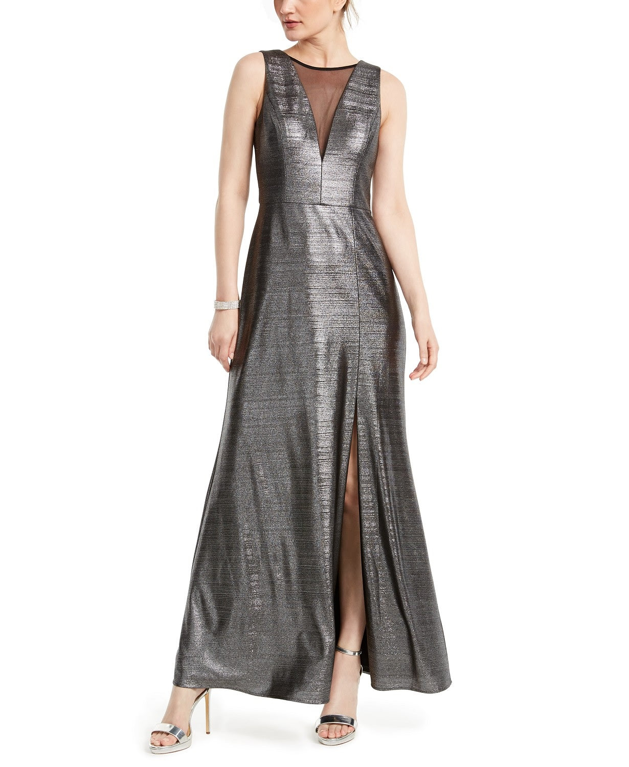 Vestido Nightway Feminino Metallic Illusion-Mesh Gunmetal Tamanho 4