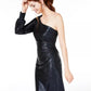 Vestido metálico feminino Nightway de uma manga, azul marinho, tamanho 10