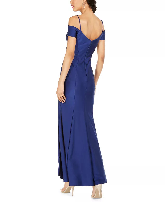 Vestido de festa feminino Nightway com decote ombro a ombro e fenda em cetim