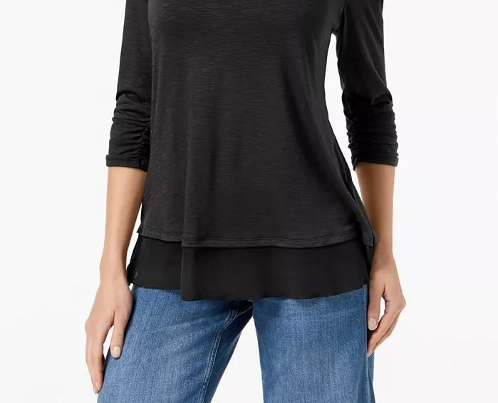 Top de chiffon com bainha feminino Style &amp; Co, preto, tamanho extra grande