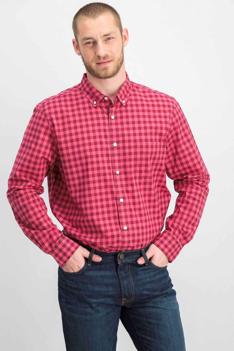 Camisa xadrez masculina Club Room vermelha escura tamanho pequeno