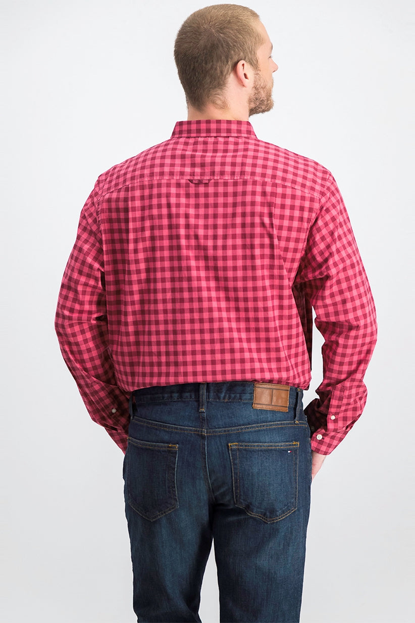 Camisa xadrez masculina Club Room vermelha escura tamanho pequeno