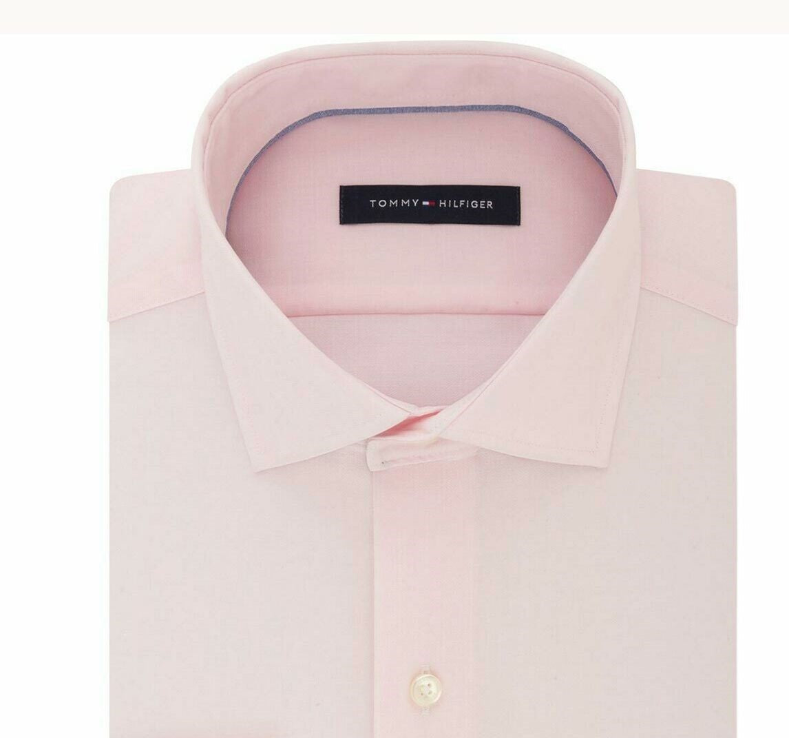 Camisa social masculina Tommy Hilfiger Athletic Fit Performance Stretch Th Flex Collar Rosa Tamanho 17,5-36-37