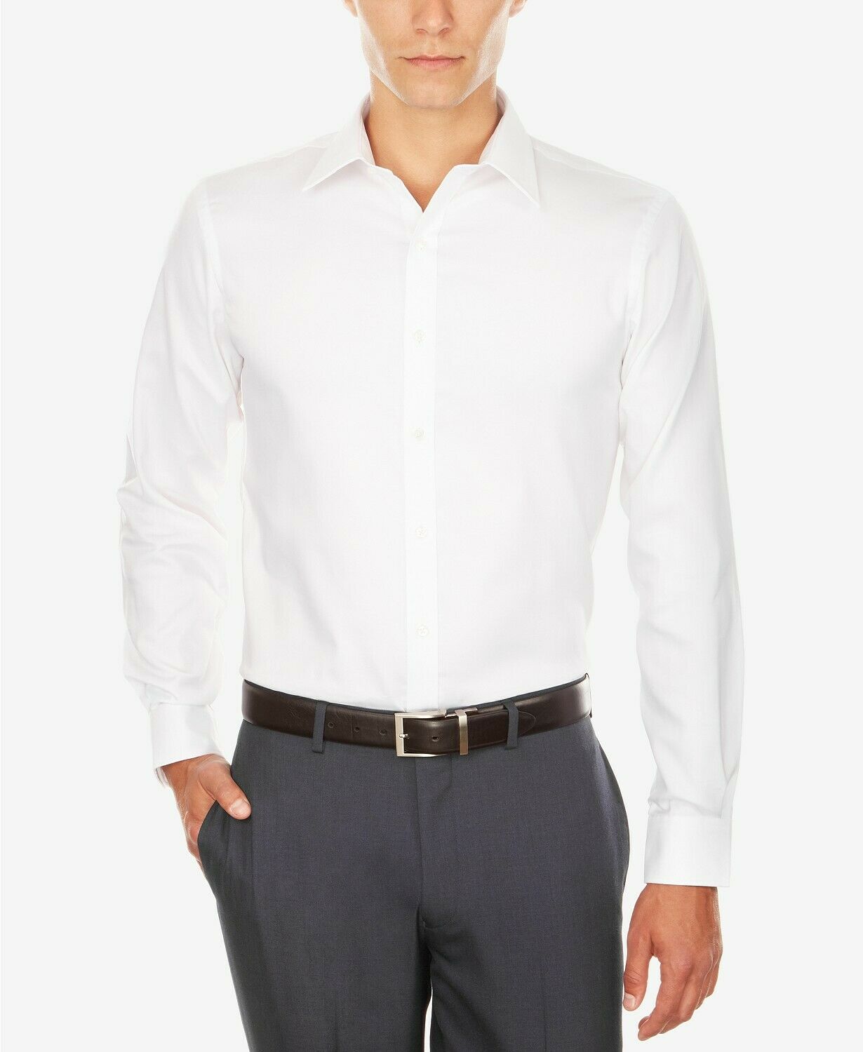 Camisa social masculina Tommy Hilfiger Athletic Fit Performance Stretch Th Flex Collar, branca, tamanho 15-32-33