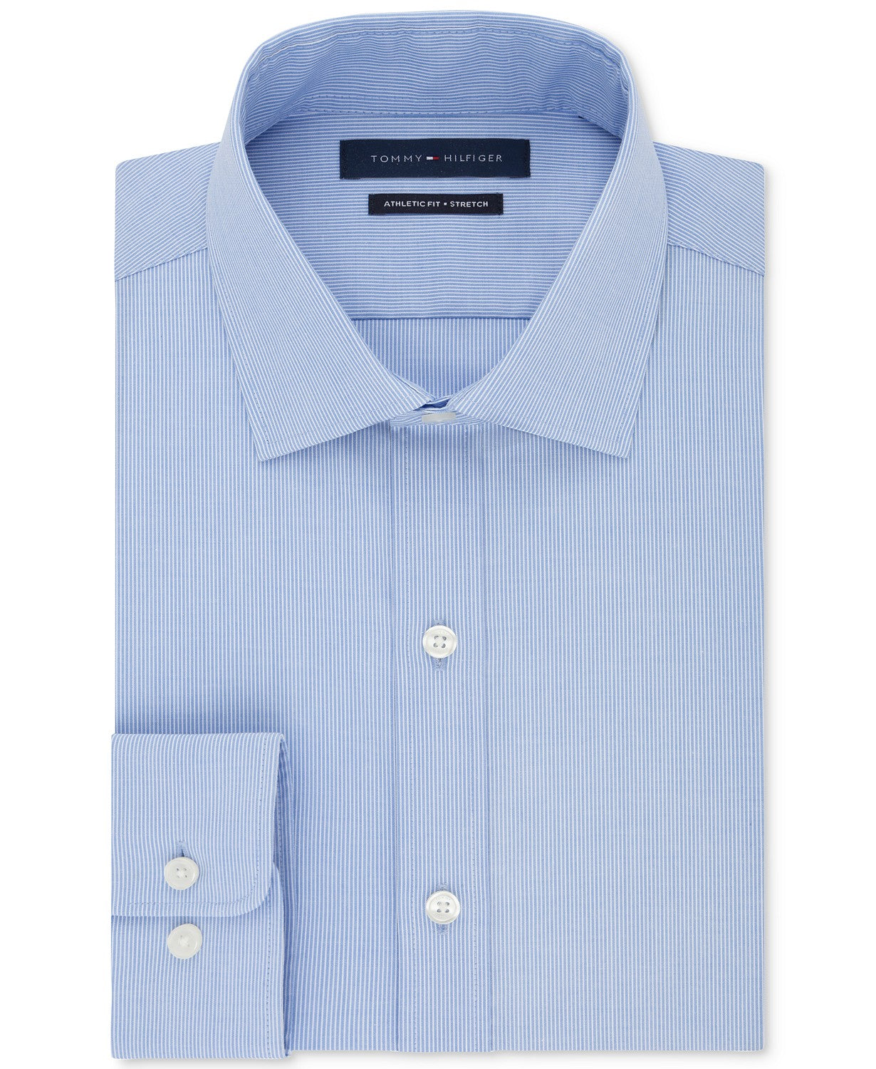 Camisa social Tommy Hilfiger masculina com ajuste atlético e desempenho elástico TH Flex Collar Fineline Stripe, azul, tamanho 32x33